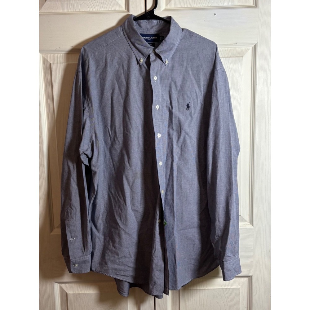 Ralph Lauren Golf Tilden Shirt Mens XL Blue White Micro Check Button Down Cotton